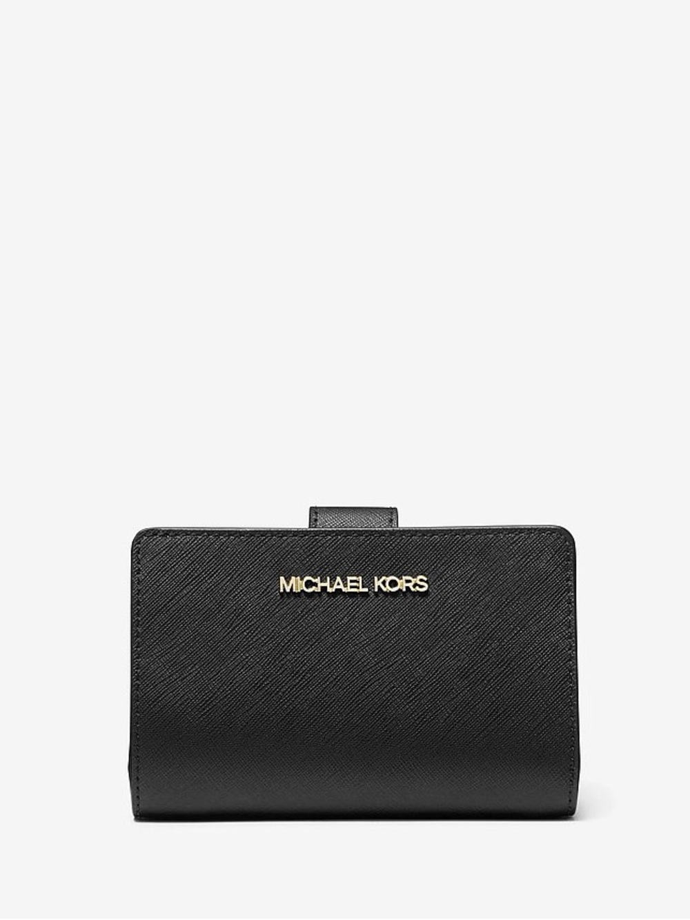 Michael Kors Jet Set Travel Medium Bifold Zip Coin Wallet Black Leather NWT
